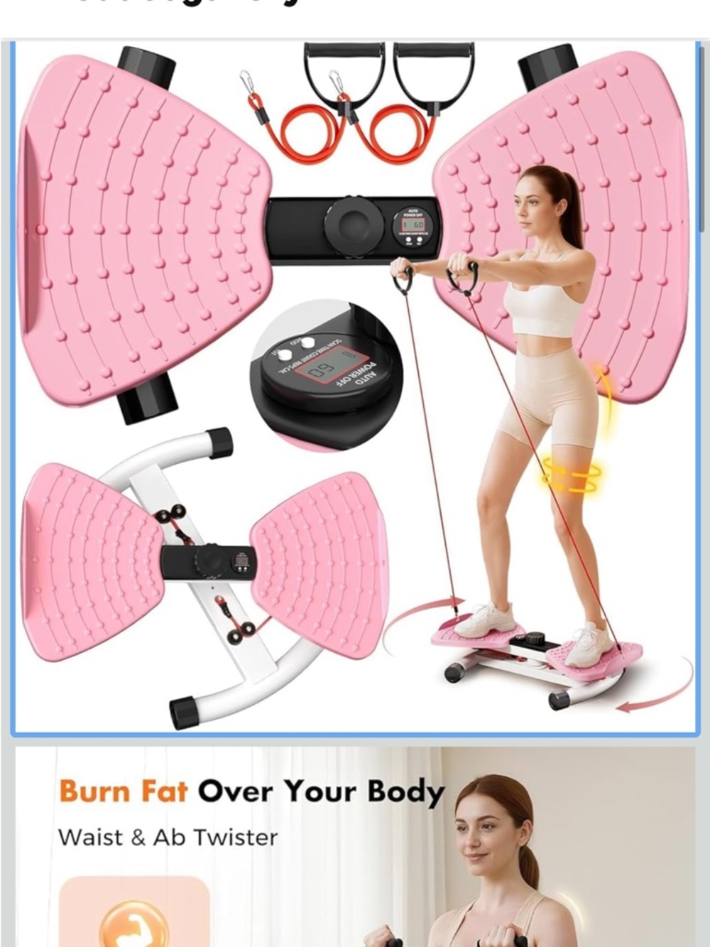 Pink Waist & Ab Twister Stepper with Resistance Bands